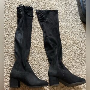 Dream Pairs Black Over the Knee Boots Block Heel Lace Back Size 7